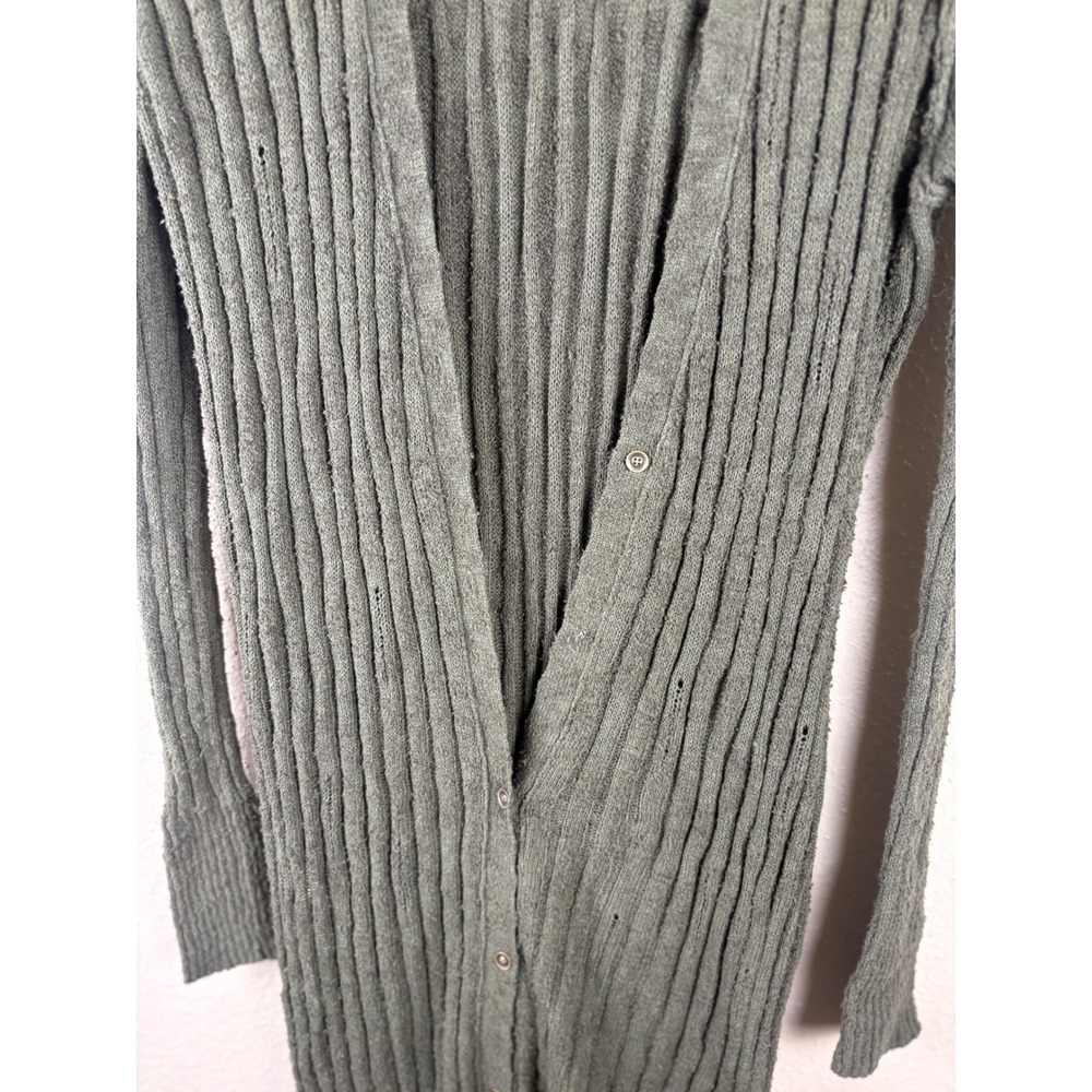 Pilcro Olive Green Gauzy Distressed Ribbed Longline Open Cardigan Sz XS - Picture 6 of 6